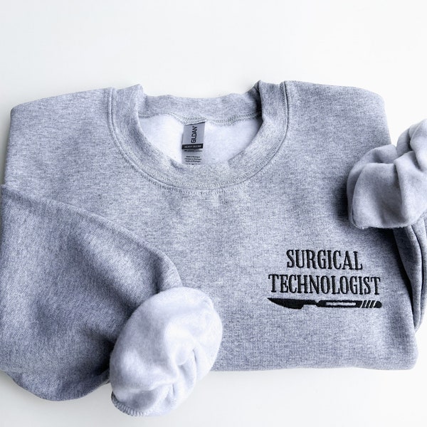 Surgical Technologist Crewneck Sweatshirt, Embroidered Scrub Tech, Custom Embroidered Crewneck Sweatshirt for Scrubs Gildan 18000