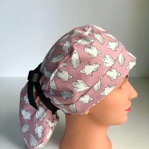 Glow in the Dark Halloween Ghost Ponytail Scrub Cap, Women's OR Hats
