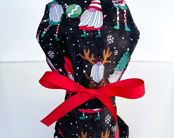 Christmas Gnome Ponytail Scrub Hat, Holiday Reindeer Cotton Nurse Hat