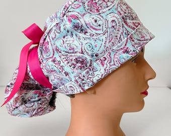 Paisley Ponytail Scrub Hat, Womens Surgical Cap