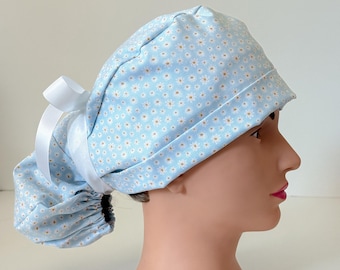 Daisy Floral Ponytail Scrub Hat, Women's Surgical Cap