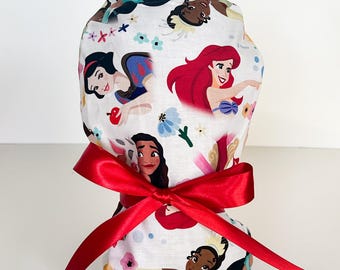 Princess Ponytail Scrub Cap, Women's Cotton Scrub Hat.