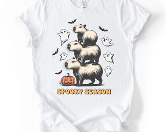 Spooky Season Capybara Shirt | Ghost & Pumpkin Stack Halloween Tee