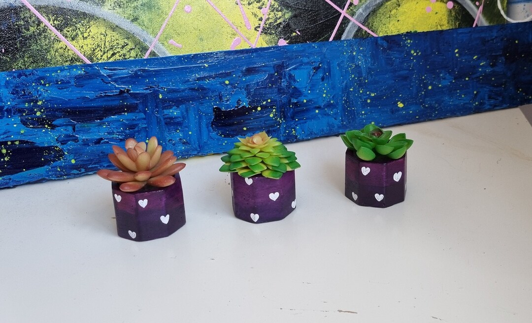 3 Plant Pots Heart Hand Painted With Acrylic Octagonal Etsy