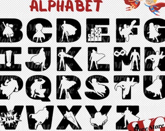 Pacchetto alfabeto supereroi SVG, alfabeto ABC supereroi, lettere eroi SVG, file tagliati