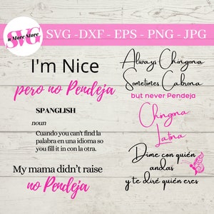Pacote de 6 provérbios espanhóis engraçados SVG - Chingona Latina Pendeja SVG - Bad Ass Latina AF svg