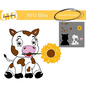 Vaca y girasol SVG - Vaca y girasol PNG, Clipart de animales lindos, archivo Svg para Cricut, PNG, Clipart