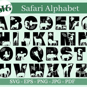 Alfabeto da selva SVG PNG EPS Jpg Pdf, alfabeto Safari, letras Safari Svg, arquivos cortados, monograma da selva