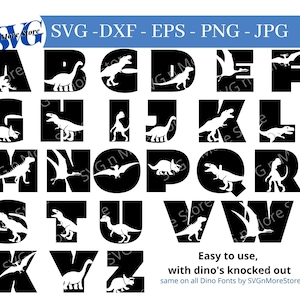 Alfabeto de dinossauro SVG PNG, letras de dinossauro SVG, fonte de dinossauro Svg, arquivos de corte de dinossauro, monograma de dinossauro