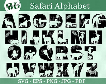 Jungle Alphabet SVG PNG EPS Jpg Pdf, Safari Alphabet, Safari Letters Svg, Cut Files,  Jungle Monogram