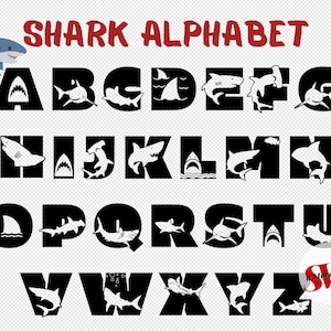 Shark Alphabet Bundle SVG PNG, Shark Birthday ABC Alphabet, Shark Letters Svg, Cut Files,  Shark Monogram