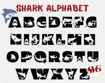 Shark Alphabet Bundle SVG PNG, Shark Birthday ABC Alphabet, Shark Letters Svg, Cut Files, Shark Monogram