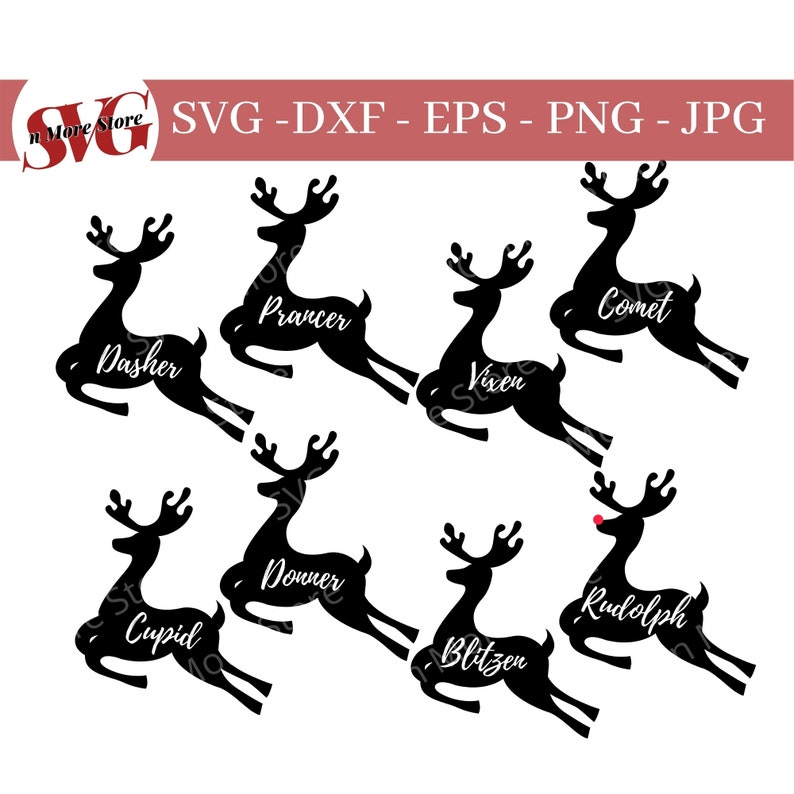 9 Santa's Reindeer SVG Dasher, Dancer, Prancer, Vixen, Comet, Cupid ...