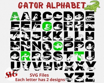 Alligator Alphabet Bundle SVG, Gators ABC Alphabet, Alligator Letters Svg, Cut Files, Gator Monogram