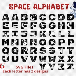 Space Alphabet Bundle SVG, Space Ship ABC Alphabet, Planets Letters Svg, Laser Cut Files, Space Monogram