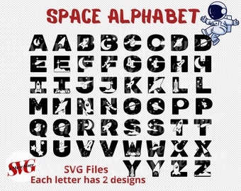 Space Alphabet Bundle SVG, Space Ship ABC Alphabet, Planets Letters Svg, Laser Cut Files, Space Monogram