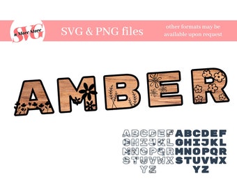 Alfabeto floreale PNG SVG, Taglio laser, Lettere di fiori SVG, Carattere floreale, File di taglio, Monogramma, Segno di taglio laser Glowforge a doppio strato