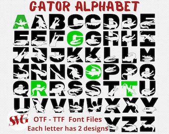Alligator OTF TTF Font Files, Gator ABC Alphabet, Alligator Letters Svg, Cut Files, Alligator Crocodile Monogram