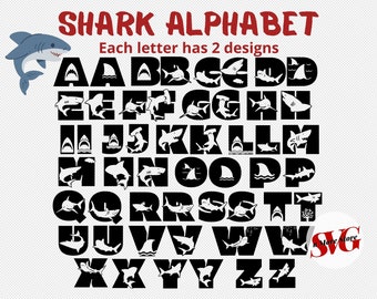 Shark Alphabet Bundle SVG PNG EpS Jpg Pdf, Sharks ABC Alphabet, Shark Letters Svg, Cut Files,  Shark Monogram