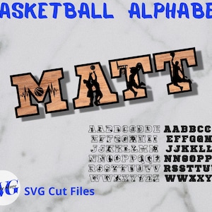 Bundle de l'Alphabet de basket-ball SVG, Alphabet ABC de basket-ball, cerceaux lettres Svg, fichiers découpés au laser, monogramme de basket-ball