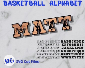Pacchetto alfabeto basket SVG, alfabeto ABC basket, lettere canestro SVG, file tagliati al laser, monogramma basket