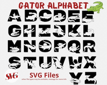 Pacchetto alfabeto alligatore SVG, alfabeto Gators ABC, lettere alligatore Svg, file tagliati, monogramma Gator