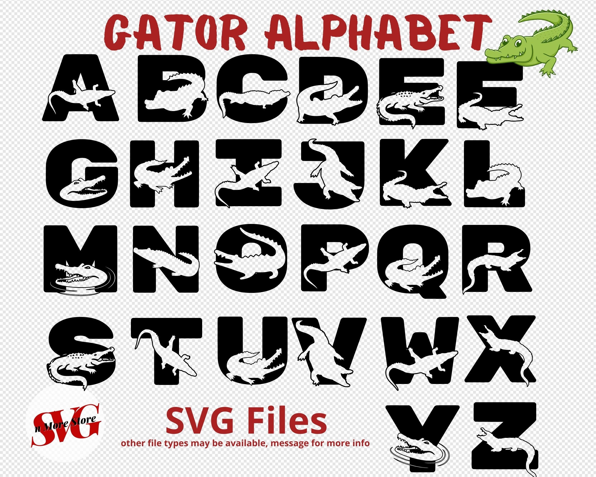 アリゲーターガー様 オーダー受付 Alligator Alphabet Bundle SVG, Gators ABC Alphabet, Alligator