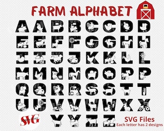 Farm Alphabet Bundle SVG, Farm Animals ABC Alphabet, Cow Pig Duck Letters Svg, Cut Files, Farm Monogram