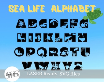 Sea Ocean Alphabet Bundle SVG PNG, Sea Water Birthday ABC Alphabet, Sea creature Letters Svg, Cut Files, Ocean Monogram