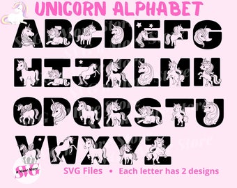 Unicorn Alphabet Bundle SVG, Unicorn Birthday ABC Alphabet, Unicorn Letters Svg, Cut Files, Unicorn Monogram, Girl Birthday