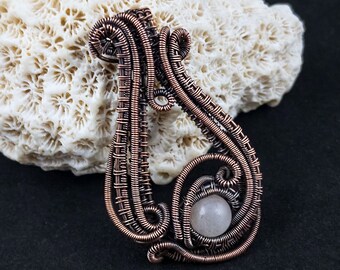Handmade Copper Wire Wrapped Rose Quartz Pendant Necklace