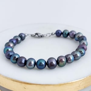 Black Peacock Pearl Bracelet, Freshwater River Cultured Stainless Steel Sterling Silver Gold Filled Pearl Bracelet