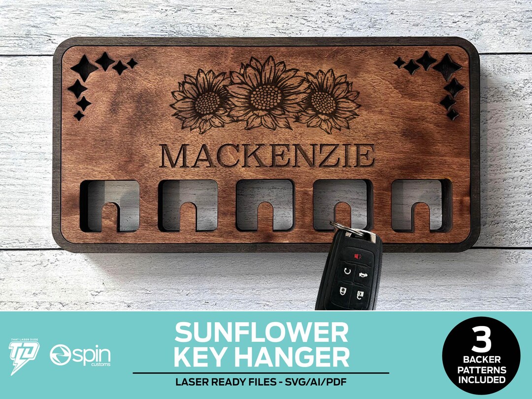 Sunflower Engraved Key Hanger - 3 Backer Options - Laser Ready File ...
