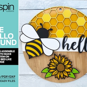 Bumble Bee "Hello" Sign - Laser Cut File - Includes Assemble version to cut 18" on Glowforge!