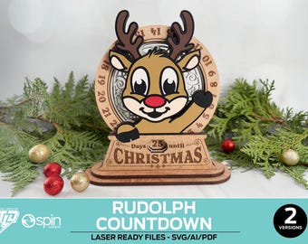 Stojak na kalendarz adwentowy z odliczaniem do świąt Bożego Narodzenia Rudolph – 2 warianty – pliki gotowe do druku laserowego – wszystkie lasery