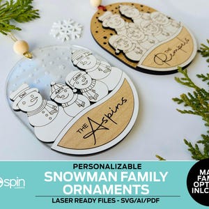 Snowman Family Ornaments - 20 Designs - Laser ready files - Glowforge and Lightburn Tested - For all Lasers