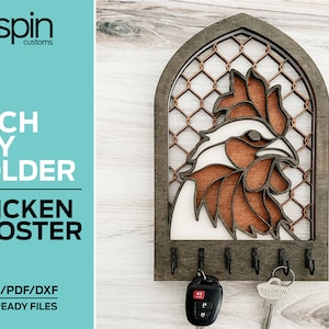Colgador de llaves o decoración en forma de arco de pollo o gallo: archivo compatible con láser: Glowforge y todos los láseres