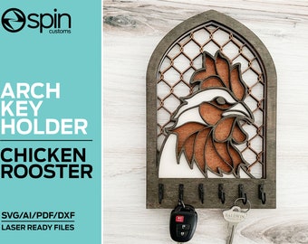 Chicken/Rooster Arch Key Hanger or Decor - Laser Ready file - Glowforge and All Lasers