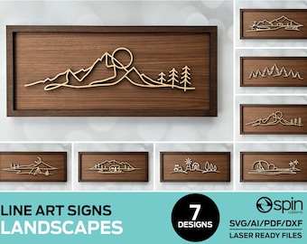 Landscapes Line Art Signs - 7 Designs - Glowforge and Lightburn Tested - For all Lasers