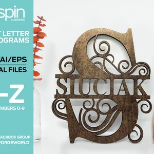 Split Letter Monograms Swirls - ALPHABET - 26 Letters - Digital Laser Cut file - Glowforge - svg/eps/ai