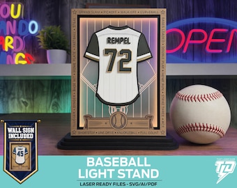 Personalized Baseball Mini Framed Jersey - Light, Stand and Sign- Laser Ready Files - All Lasers