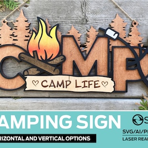 Camping Bonfire Sign - Easy Finish - Laser Cut File - Glowforge and All Lasers