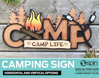 Camping Bonfire Sign - Easy Finish - Laser Cut File - Glowforge and All Lasers