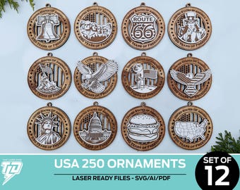 Enfeites/Medalhas/Pingentes para Retrovisor de Carro Comemorativos do 250º Aniversário dos EUA - 12 Modelos - Para Todos os Lasers