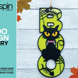 SCARY CAT &quot;BOO&quot; Sign - Halloween - Laser ready file - Glowforge and other lasers
