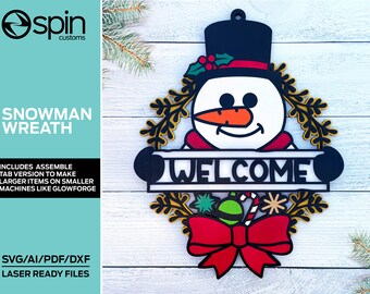 Snowman Wreath - Assemble and Non Assemble - Laser Cut File - Glowforge and All Laser Cutters