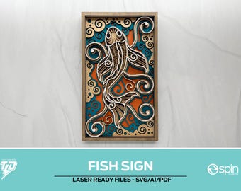 Placa de Carpa Koi em Camadas - Arquivo pronto para corte a laser - Compatível com todos os tipos de laser