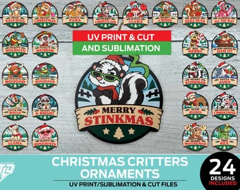 Christmas Critters Ornament Bundle – 24 UV Print & Cut or Sublimation Designs