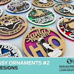 Sassy Christmas Ornaments BUNDLE #2 - 18 Designs - Laser ready files - Glowforge and Lightburn Tested - For all Lasers