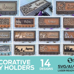 Bundel decoratieve sleutelhouders: 14 ontwerpen: getest op Glowforge en Lightburn